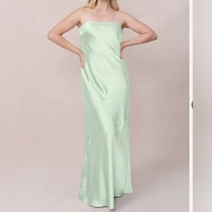 Revelry Elegant Pistachio Green Strapless Dress, Cut Out Back Detail,size 4